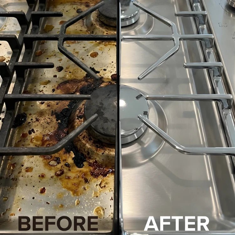 Ultra Strong Kitchen degreaser removed heavily burnt grease and carbon buildup  from gas stove hob - SHINOVIX